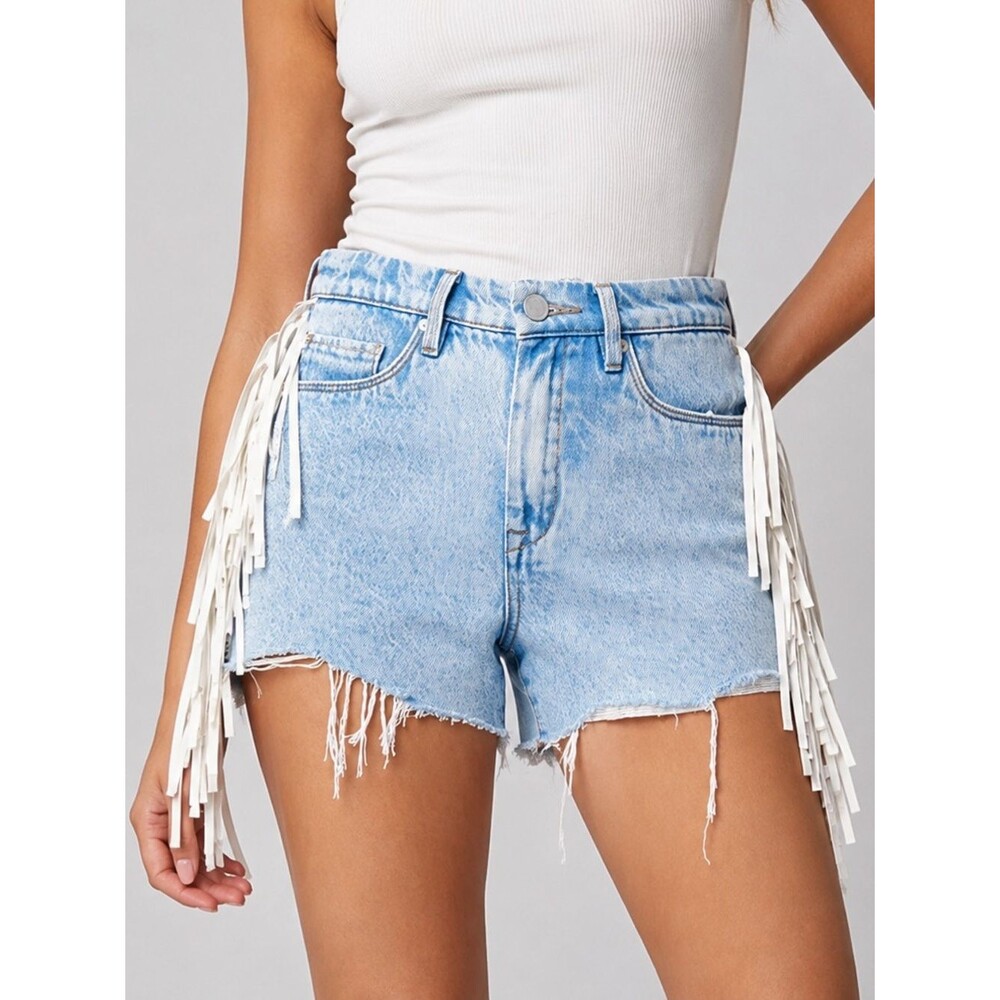 NWT BLANK NYC The Barrow Fringe Denim Shorts 27 Nice Try High Rise Festival Boho